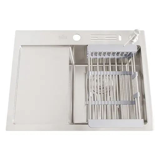 Кухонна мийка накладна з лівим крилом Nett NS-6045(L), Нержавіюча сталь - фото 2