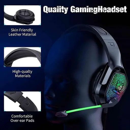 Дротова ігрова гарнітура Onikuma Gaming with RGB LED X3, USB, 3.5mm, 2.2m, black - фото 7