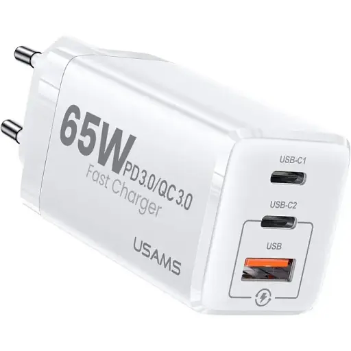 Зарядний пристрій на 3 виходи usb Usams GaN Mini US-CC110 65 W 5a (CC110TC02) A + 2*C біле - фото 1