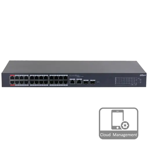 24-портовый управляемый PoE коммутатор DH-CS4226-24ET-375 с 24 портами POE 100Мбит + 2/UP-Link 1000Мбит + 2/SFP 1000Мбит, 375Вт, 440x220x44 мм