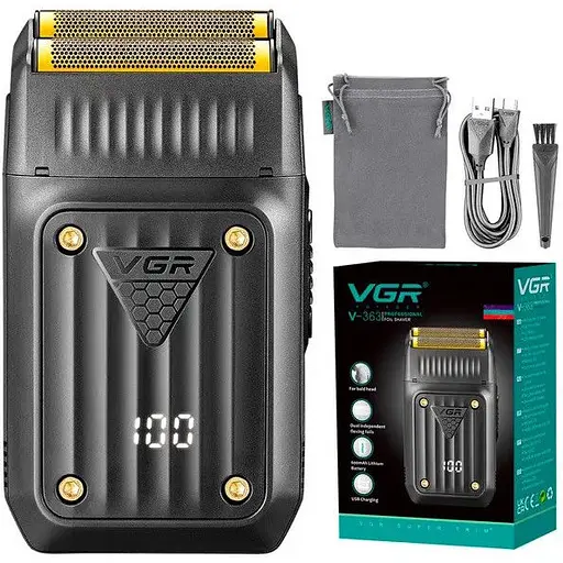 Электрическая бритва VGR V-363 Шейвер двойное лезвие, LED дисплей Аккумуляторная электробритва Черный - фото 1