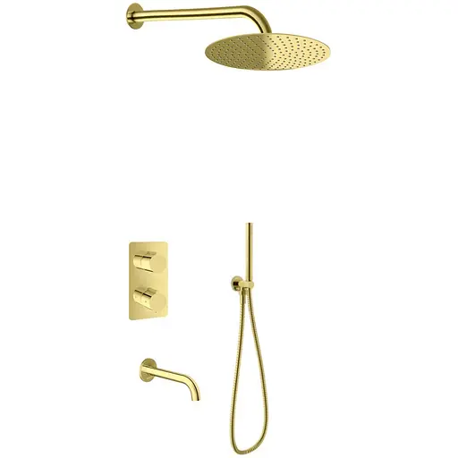 Душова система Kohlman Experience 25 gold з термостатом + BOX прихованого монтажу KPL-QW433EGDR25, Золотий - фото 1