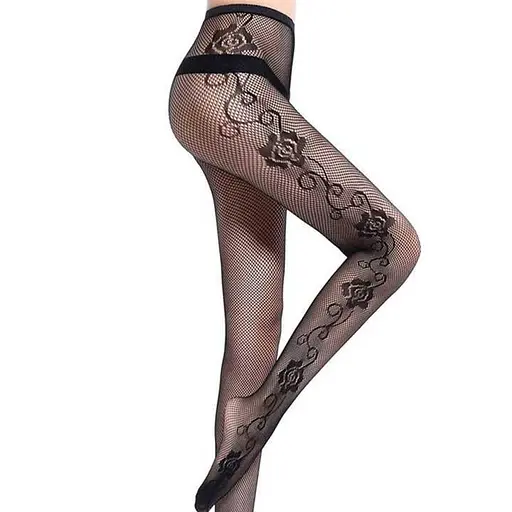 Колготки з візерунком "Троянда" One size Чорний K000680 - фото 1