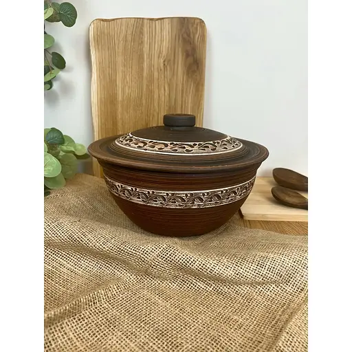 Супник Козацький керамічний (глиняний) різьблений Ангоб 4 л