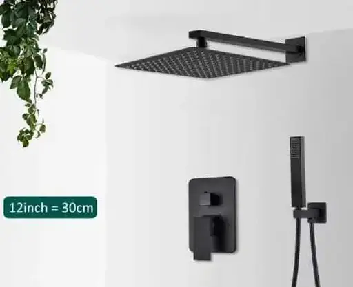 Душовий гарнітур Quyanre із прихованим монтажем Лійка 300х300 мм (Чорний) - фото 2