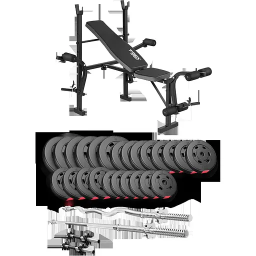 Набір Hop-Sport Premium 135кг з лавою TX-055, штангами та гантелями