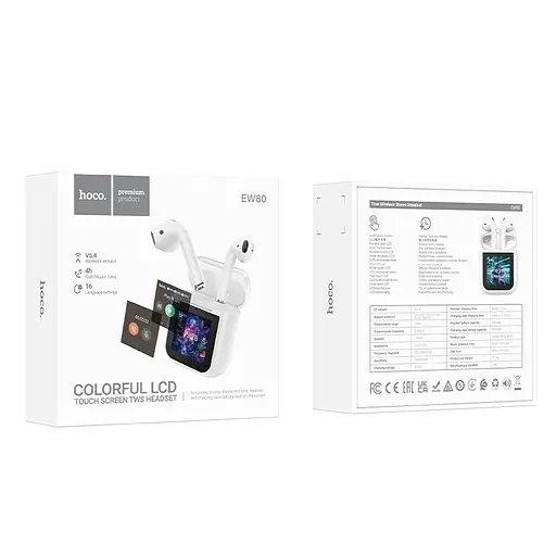 Бездротові навушники Hoco EW80 Magnificent true wireless touch screen BT headset, BT5.4, 30mAh, 300mAh, 4h, white - фото 6