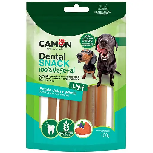 Ласощі для собак Camon Dental Snak Каннолі з солодкої картоплі начинені чорницею 100 г