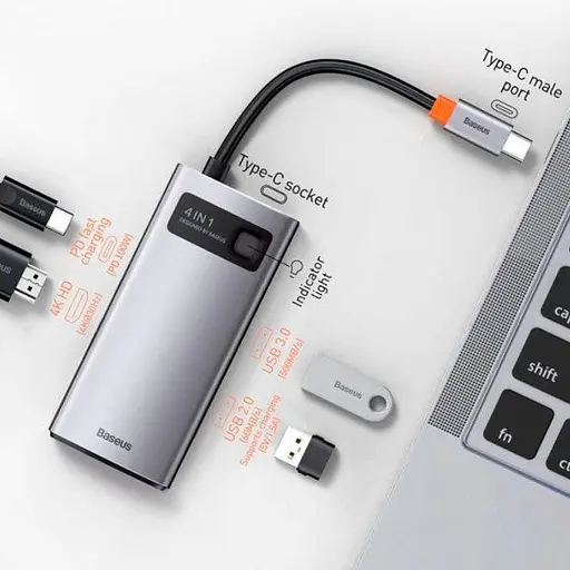 Usb-хаб Baseus Metal Gleam Series 4-in-1 Multifunctional Type-C Hub Docking Station Серый - фото 2