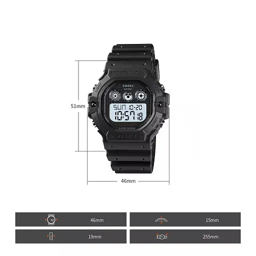 Спортивний чоловічий годинник Skmei 1606 (Чорний з білим) - фото 9