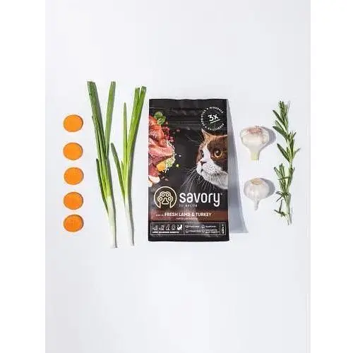 Сухой корм Savory для кошек с чувствительным пищеварением со свежим ягненком и индейкой 400 г - фото 6