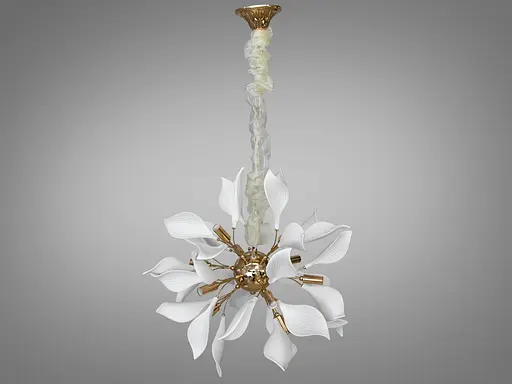 Декоративная подвесная люстра с фарфоровыми элементами, 12 ламп, золото. - фото 1