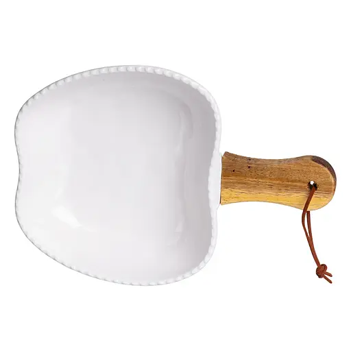 Тарелка фарфоровая глубокая с ручкой Яблоко 23×16×4 (см) сервировочное блюдо с ручкой для подачи тарелка сковорода Белый Yiwu ZJH-15-5 - фото 4