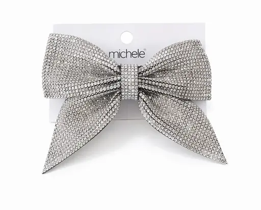 Заколка Бант с мелкими блестящими стразами металлический зажим Серебристый - фото 1