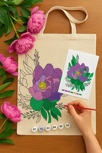 Набір екосумка-розмальовка „Чарівна півонія“ А3 бавовна 220 г/м2 38х42см ROSA Talent [CD]