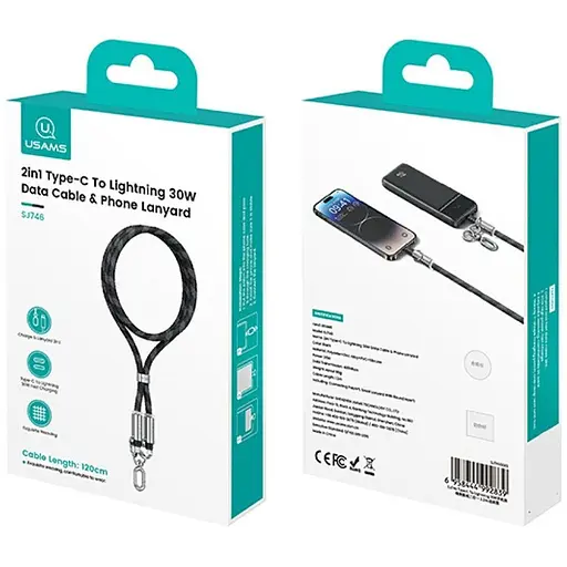 Дата кабель-шнурок Usams US-SJ746 Type-C to Lightning 30W (1.2m) Black - фото 6