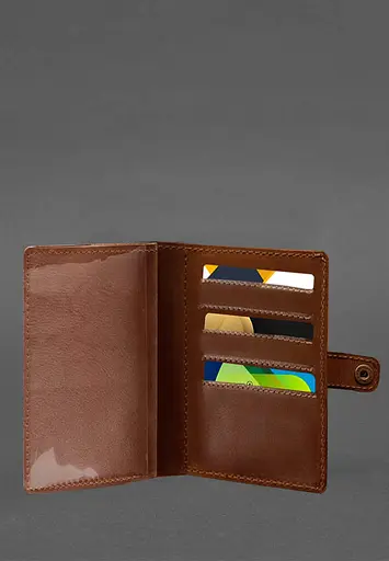 Кожаная обложка-портмоне для военного билета 15.0 светло-коричневая Crazy Horse - фото 4