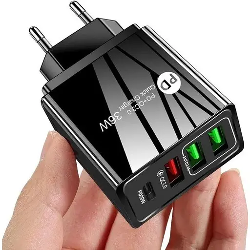 Зарядний пристрій Mirrow 3 USB Type-C Super Charge/Quick Charge 36W Black (498567566) - фото 3
