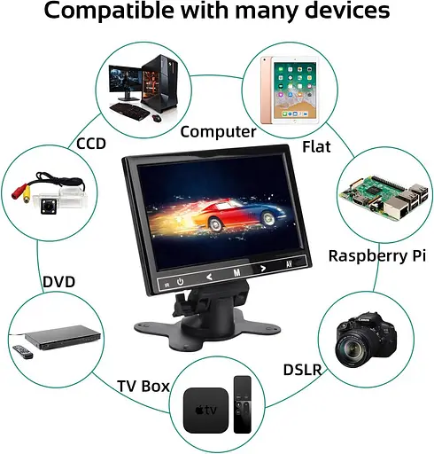 Монитор видеонаблюдения AISHICHEN 7 дюймов, мини-монитор 1024X600, 60 Гц, встроенные динамики - фото 6