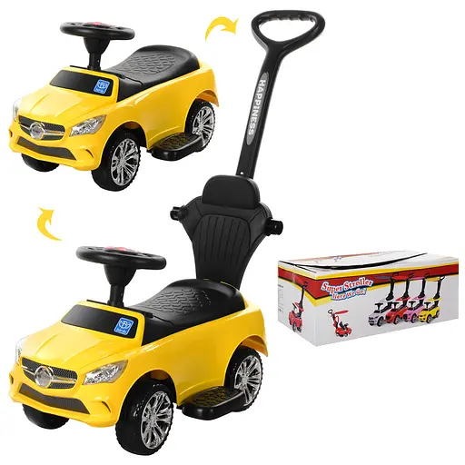 Каталка-толокар Bambi M 3503C-6 с родительской ручкой и музыкой для малыша, желтая - фото 3