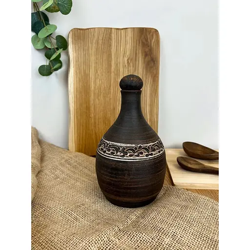 Пляшка 1 літр керамічна (глиняна) різьблена без ручки - фото 2