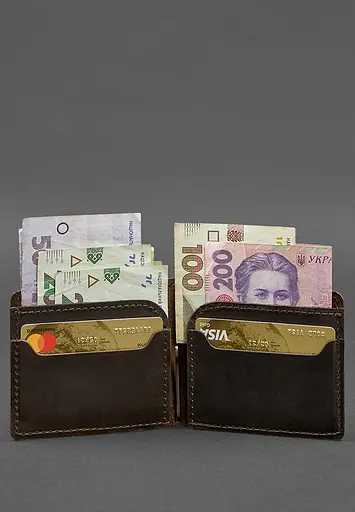 Кожаный портмоне 13.0 зажим темно-коричневый Crazy Horse - фото 3