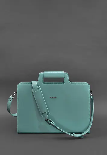 Жіноча шкіряна сумка для ноутбука та документів бірюзова - фото 6