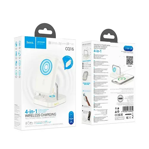Бездротовий ЗП HOCO CQ16 Astute 4-in-1 power bank+desktop charger+watch charger 10000mAh молочно-білий - фото 5