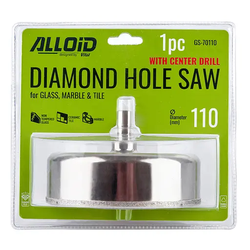 Свердло корончате Alloid Building Tools алмазне по склу та кераміці 110 мм з центрувальним свердлом (GS-70110) - фото 1