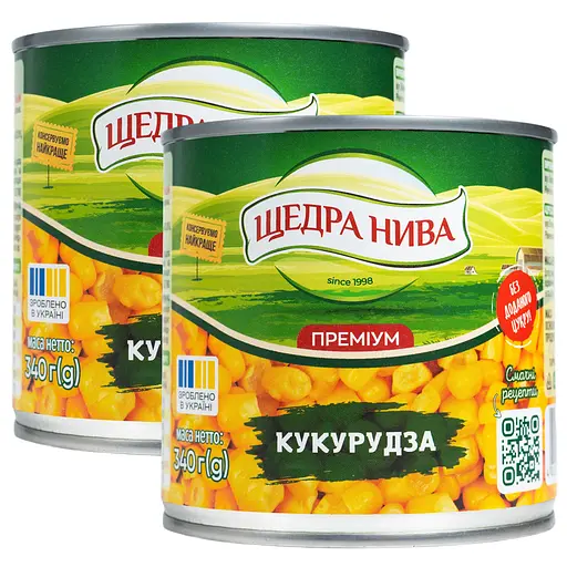 Кукуруза сахарная консервированная Щедра нива Суперсладкая из целых зерен вакуумированная 680 г (2 шт. х 340 г) - фото 1