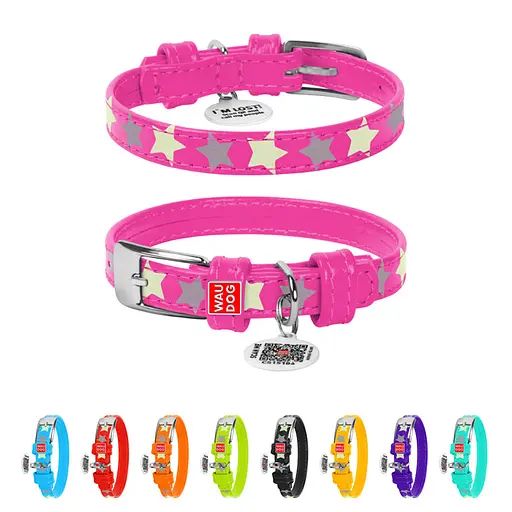 Ошейник для собак кожаный Waudog Glamour с QR-паспортом узор "Звездочка" светонакопительный/светоотражающий XS Ш 12 - фото 2