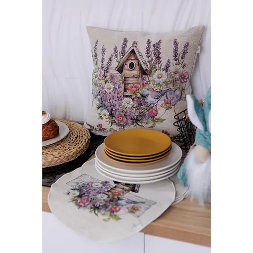 Наволочка гобеленовая Прованс Лавандовый сад Птичка возле скворечника 45х45 см (44302) - фото 3
