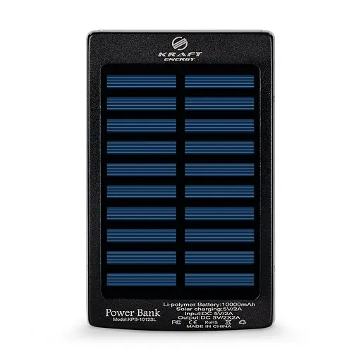 Повербанк з сонячною панеллю 10000mAh Power Bank Kraft KPB-1012SL Black LED-ліхтар (43-00090)