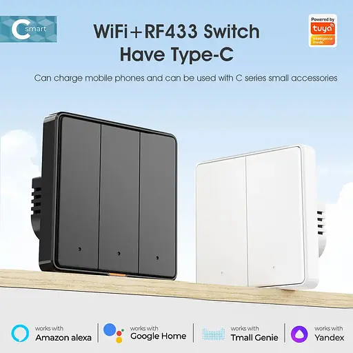 Вимикач механічний Tuya RF433 EU Wi-Fi на дві лінії Чорний - фото 4