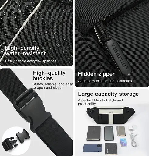 Сумка-бананка Tigernu T-S81012 2.5л 7'' Black Grey (18196) - фото 4