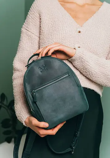 Кожаный рюкзак Groove S зеленый винтажный - фото 2