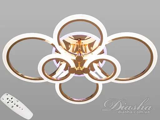 Стельова люстра з диммером і LED підсвічуванням, колір золото, 105W - фото 1