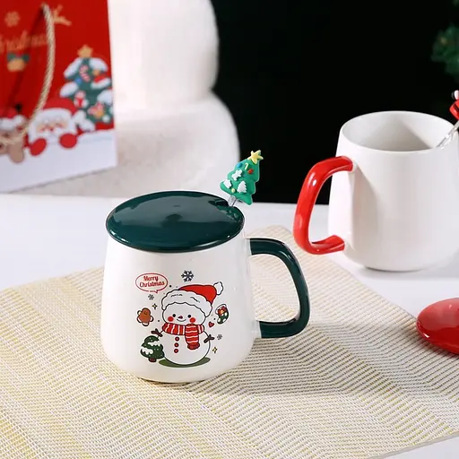 Чашка BonaDi Merry Christmas 3 новогодняя с крышкой и ложкой 400 мл (14847)       - фото 1