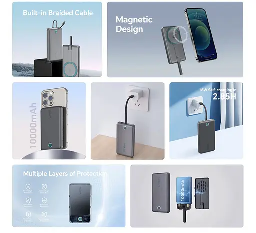 Повербанк Powerbank Marstek P-269-D 10000 mAh Grey QC PD 22.5W - фото 5