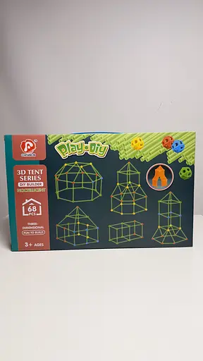 Палатка-конструктор 68 деталей, люминесцентные палочки, светиться в темноте, ковдра, в коробке - фото 1