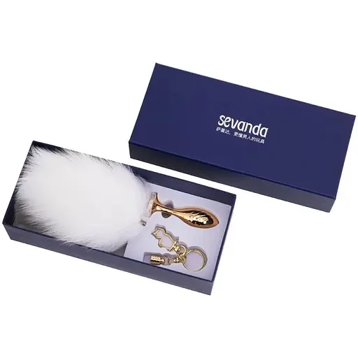 Металлическая анальная пробка Кроличий хвост Lockink Sevanda White Bunny-Tail Anal Pear-shape Plug - фото 7