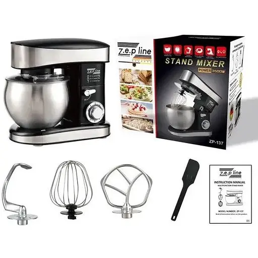 Стационарный миксер тестомес 4в1 Zepline ZP-137 с металлической чашей планетарное вращение 7л 3500Вт - фото 5