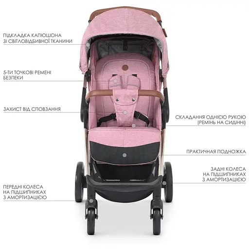 Детская прогулочная коляска-книга El Camino ME 1071-1 Gallant v.2 Mauve Rose Розовая - фото 3
