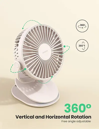 Настольный  электрический вентилятор UGREEN USB-C MULTIFUNCTIONAL FAN #80907 с защитной решеткой и прищепкой - фото 6