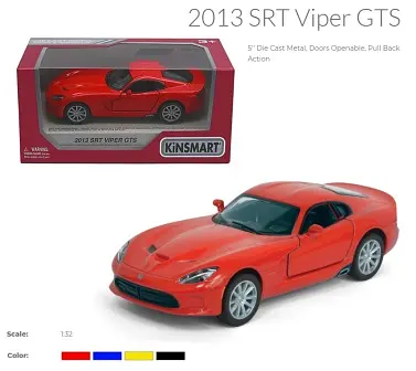 Металлическая инерционная легковая модель Dodge SRT Viper GTS 5", открывающиеся двери - фото 3