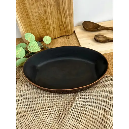 Блюдо под холодец керамическое (глиняное) резное Декор