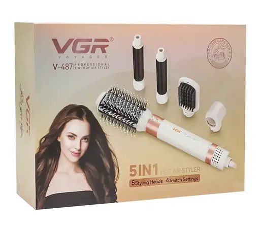Фен-щітка VGR V-487 Violet 5-в-1 для сушки, укладки та завивки волосся Білий 800 Вт - фото 2