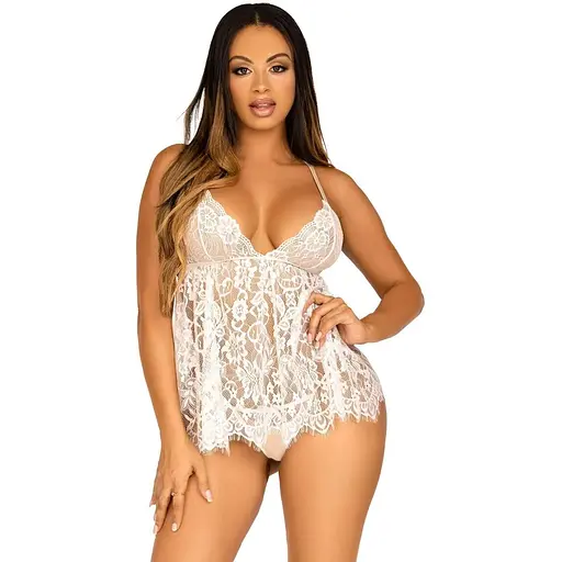 Пеньюар Leg Avenue Floral lace babydoll & string White L