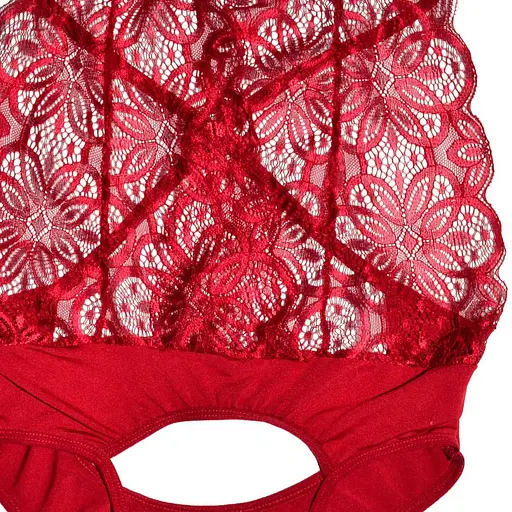 Боді еротичне з мережива та відкритим доступом S/M бордове - фото 5