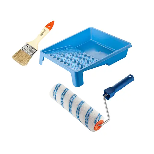 Валик "Нейлон" 250х48 мм з ручкою, ванночка і пензлик "Стандарт" Polax (770-271) - фото 1